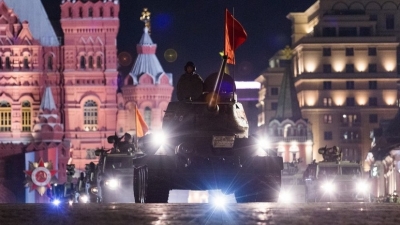 Първа нощна репетиция на Червения площад за Парада на победата в Москва