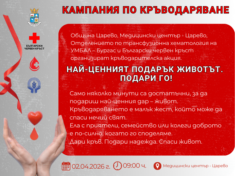 КАМПАНИЯ ПО КРЪВОДАРЯВАНЕ В ЦАРЕВО